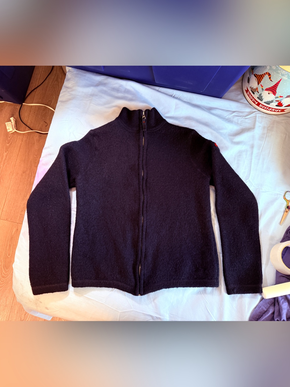 Abercrombie & Fitch 100% Wool blue Full-Zip Knit Sweater